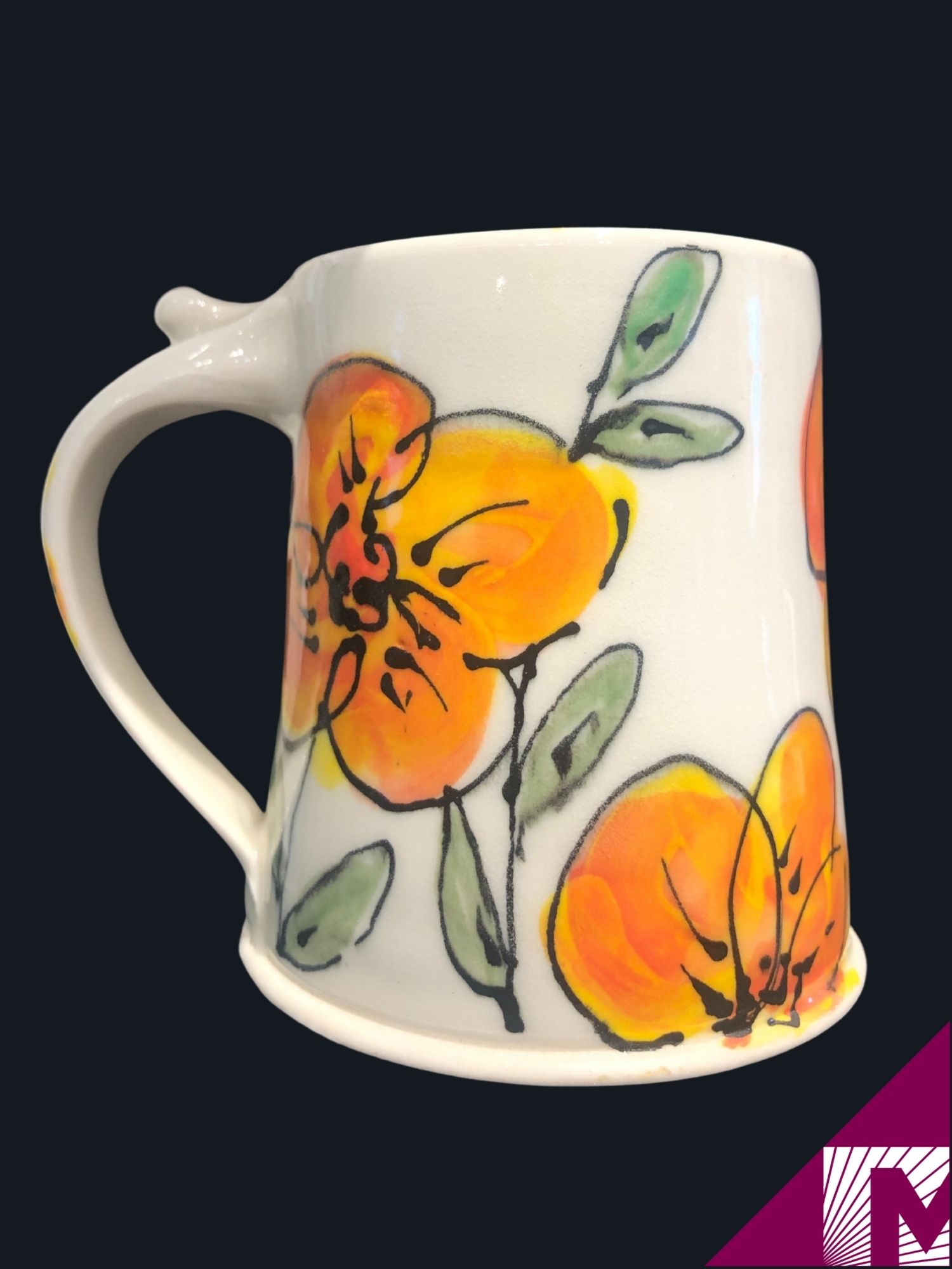 Orange Flower Green Leaf Mug